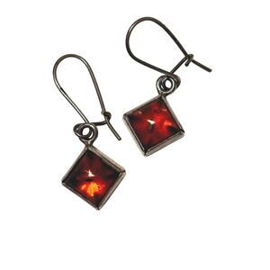 Baltic Amber Square Drop Earrings Rich Orange Amber Geometric Dangle